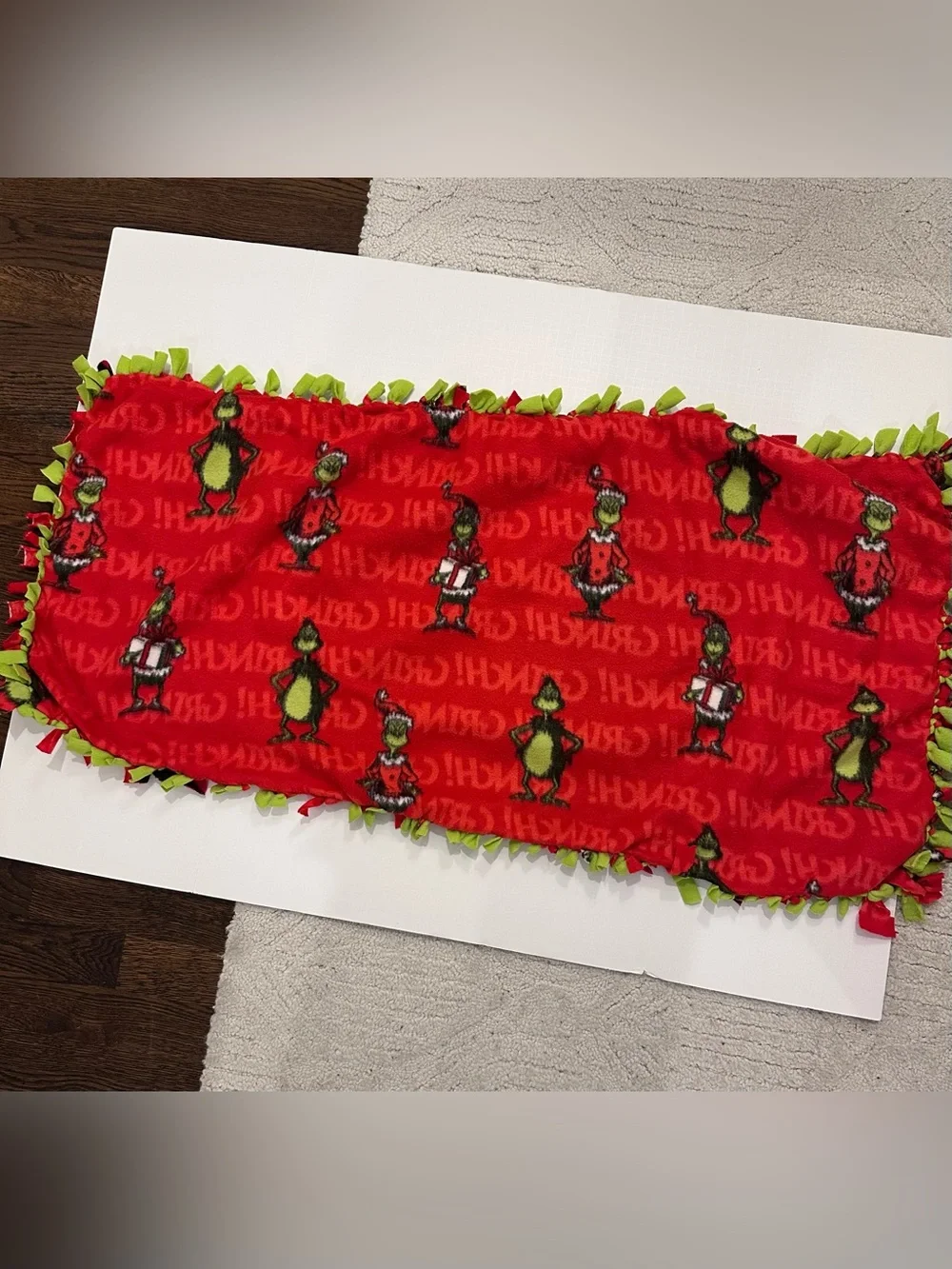 Kids Handmade The Grinch Red and Green Fleece Throw Blanket